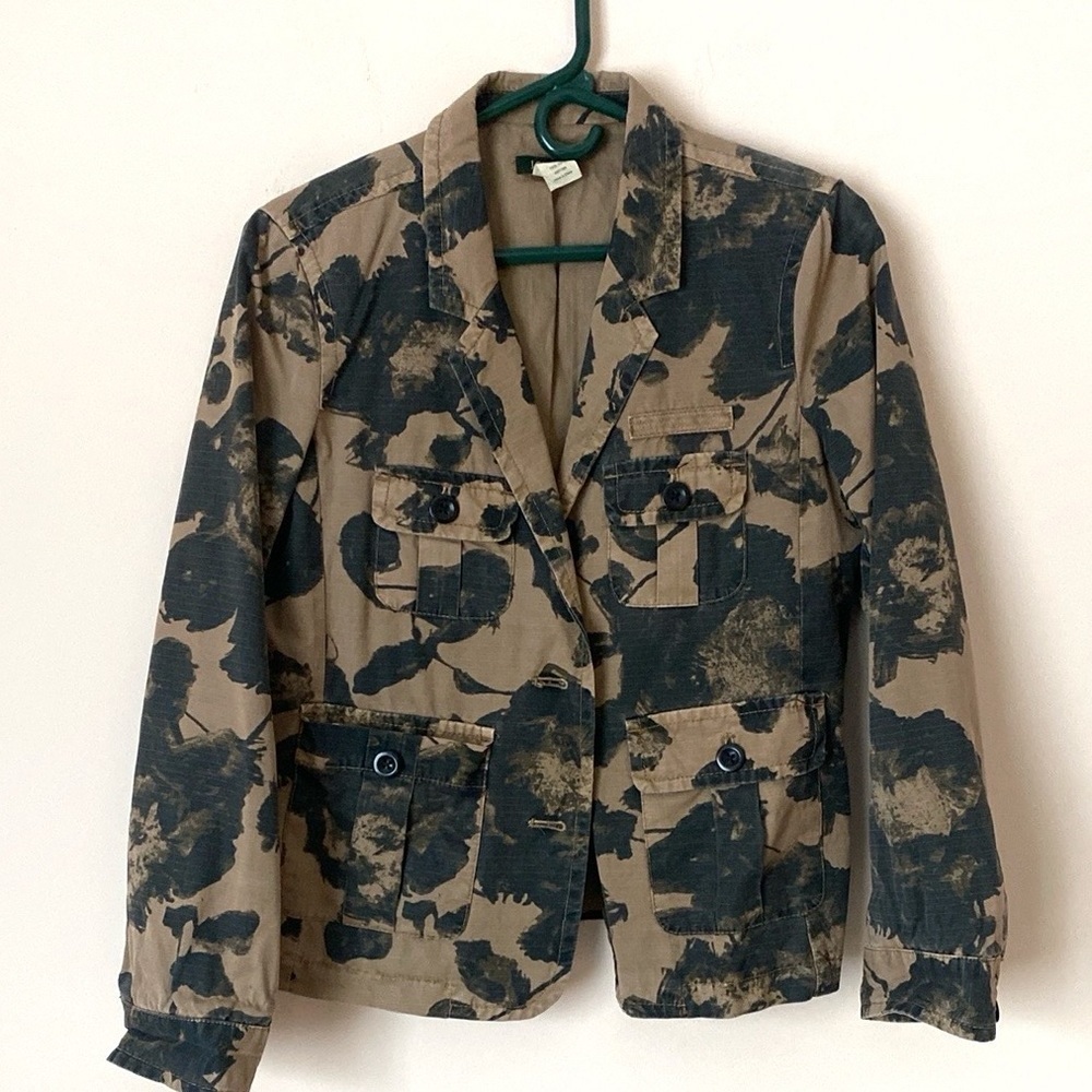 J Crew floral print khaki cotton jacket small